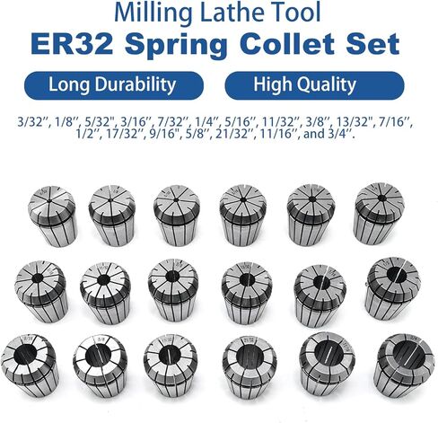ER32 Spring Collet Set 18 PCs w/an Aluminum Box, 3/32''-3/4" ER32 Shank Chuck Tool for Boring/Drilling/Tapping, Engraving Machine & Milling Lathe Tools in Saudi Arabia