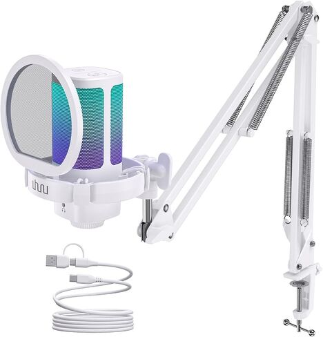 UHURU Gaming USB Microphone for PC, Computer Mic with Controllable RGB for PS4/5 Gamers, Podcast Mic with Boom Arm, Noise Cancellation, Mute Button, Gain Knob for Streaming Discord Twitch-UM2S in Saudi Arabia