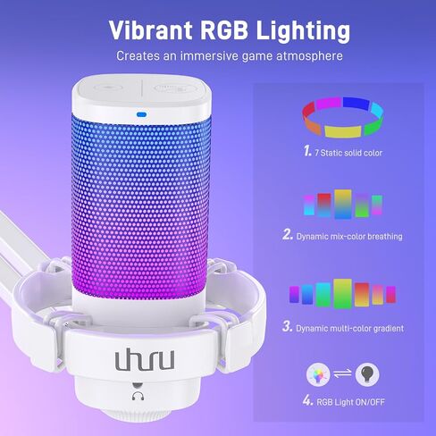 UHURU Gaming USB Microphone for PC, Computer Mic with Controllable RGB for PS4/5 Gamers, Podcast Mic with Boom Arm, Noise Cancellation, Mute Button, Gain Knob for Streaming Discord Twitch-UM2S in Saudi Arabia