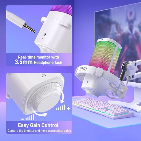 UHURU Gaming USB Microphone for PC, Computer Mic with Controllable RGB for PS4/5 Gamers, Podcast Mic with Boom Arm, Noise Cancellation, Mute Button, Gain Knob for Streaming Discord Twitch-UM2S in Saudi Arabia