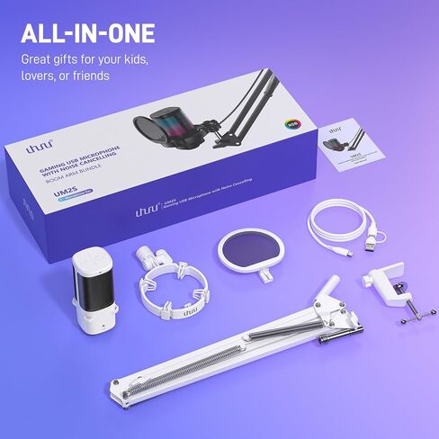 UHURU Gaming USB Microphone for PC, Computer Mic with Controllable RGB for PS4/5 Gamers, Podcast Mic with Boom Arm, Noise Cancellation, Mute Button, Gain Knob for Streaming Discord Twitch-UM2S in Saudi Arabia