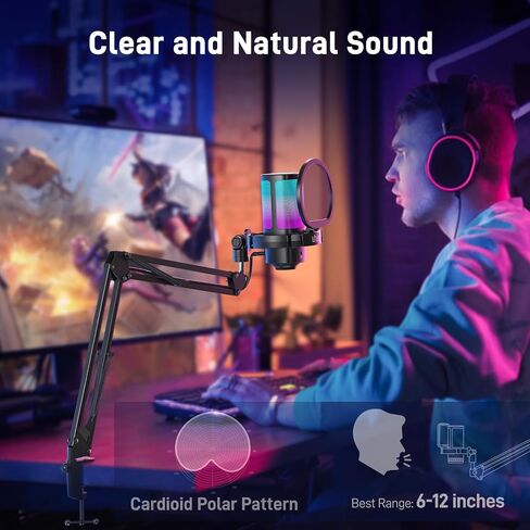 UHURU Gaming USB Microphone for PC, Computer Mic with Controllable RGB for PS4/5 Gamers, Podcast Mic with Boom Arm, Noise Cancellation, Mute Button, Gain Knob for Streaming Discord Twitch-UM2S in Saudi Arabia