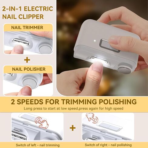 Automatic Electric Nail Clipper, 2-in-1 Cutting and Grinding Automatic with LED Light and Nail Scraps Storage, USB Rechargeable Safety Fingernail Trimmer for Babies,Kids,Adult,Seniors and Caregivers in Saudi Arabia