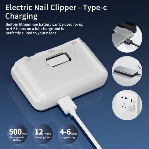 ماكينة قص أظافر أوتوماتيكية، ماكينة قص أظافر كهربائية للأطفال مع تخزين قصاصات الأظافر، ماكينة قص أظافر كهربائية ومبرد 2 في 1، ماكينة تشذيب أظافر آمنة قابلة لإعادة الشحن عبر USB للأطفال والأطفال وكبار السن والبالغين in Kuwait