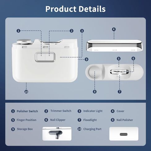 ماكينة قص أظافر أوتوماتيكية، ماكينة قص أظافر كهربائية للأطفال مع تخزين قصاصات الأظافر، ماكينة قص أظافر كهربائية ومبرد 2 في 1، ماكينة تشذيب أظافر آمنة قابلة لإعادة الشحن عبر USB للأطفال والأطفال وكبار السن والبالغين in Kuwait