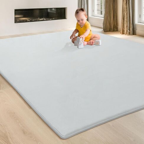HOMBYS 108"X72" Extra Thick Cushioned Play Mat to Play on Floor, Memory Foam Baby Play Carpet Mat with Non-Slip Backing for Kids Toddler Crawling, Super Soft Velvet Playmat for Nusery, Grey in Saudi Arabia