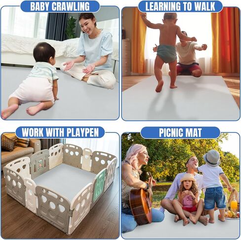 HOMBYS 108"X72" Extra Thick Cushioned Play Mat to Play on Floor, Memory Foam Baby Play Carpet Mat with Non-Slip Backing for Kids Toddler Crawling, Super Soft Velvet Playmat for Nusery, Grey in Saudi Arabia