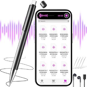 Voice Recorder 64GB(4400Hrs),Digital Voice Activated Recorder with Playback,Portable Audio Recorder with Noice Cancelling,USB-C Recording Device for Lectures Meetings Interviews