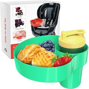 Kids Car Seat Snack Tray, Travel Tray for Kids Car Seat with Cup Holder, Toddlers Road Trip Essential Travel Snacks Food Plate Tray for Stroller, Safety Seats (Aqua green)