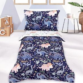 Toddler Bedding Set for Girls, 4 Piece Soft & Breathable Floral Crib Bedding Set, Bed-in-A-Bag Toddler Microfiber Sheet Set, Includes Comforter, Flat Sheet, Fitted Sheet, Pillowcase, Pink