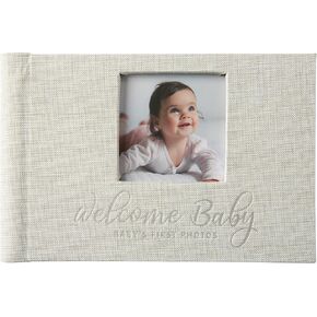 C.R. ألبوم صور Gibson BP73-24591، محايد للجنسين، Welcome Baby Brag Book للصور مقاس 4x6، مقاس 7.05 بوصة عرض × 4.6 بوصة ارتفاع، رمادي