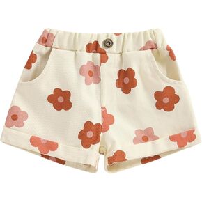 Toddler Baby Girls Floral Shorts Summer Elastic Waist Flower Print Short Jeans Pull On Denim Shorts with Pockets