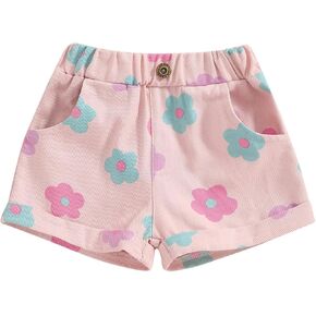 Toddler Baby Girls Floral Shorts Summer Elastic Waist Flower Print Short Jeans Pull On Denim Shorts with Pockets
