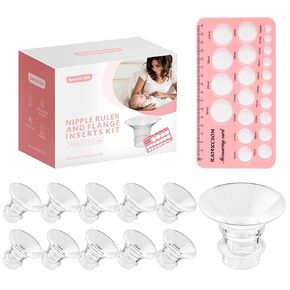 Nipple Ruler, Flange Sizing Kit with 10PCS Flange Insert 13/15/17/19/21mm, Silicone & Soft Flange Insert Kit for Breast Pump Replacement Accessories, Flange Sizing Measurement Tool (Multicolor)