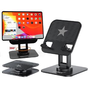 Tablet Stand, Cell Phone Stand for Desk, 360° Rotatable Foldable Adjustable Desktop Metal Holder Cradle Dock, Compatible with iPad/Tablet/Phones/Switch/Monitor 4-15inch, Black