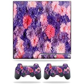 MightySkins Skin Compatible with Sony Playstation 3 PS3 Slim Skins + 2 Controller Skins Sticker Purple Flowers