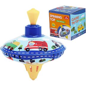 Retro Spinning Top Tin Toy for Kids – Fun Vehicle Classic Toys - Toddler Traditional Spin Tops - Metal Fidget Spinner for Kindergarten – Sensory Gyroscope - Novelty Gifts Party Favors