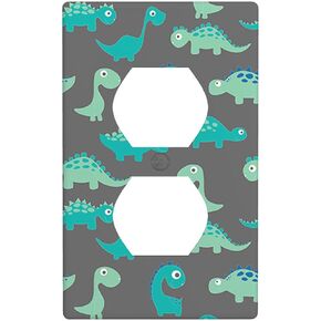 Green Dinosaur Wall Plate Covers Cartoon Cute Animal Dino 1-Gang Outlet Cover Switch Plug Duplex Home Decorative Office