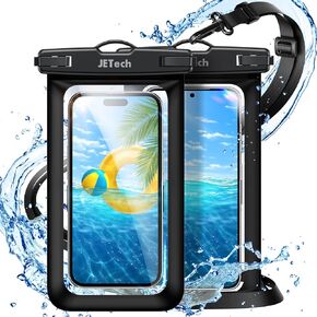 JETech Waterproof Phone Pouch, Water Proof Case for iPhone 15 14 13 12 Pro Max Plus, for Samsung Galaxy S24 S23 Ultra and Others up to 7.2 Inch, IPX8 Dry Bag with Lanyard, 2 Pack (Black+Black)