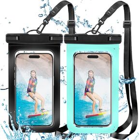 2 Pack Waterproof Phone Pouch with Adjustable Lanyard for iPhone 15 14 13 12 Pro Max, for Samsung Galaxy S24/S23 up to 7.5", IPX8 Water Proof Phone Case Dry Bags Black/Black