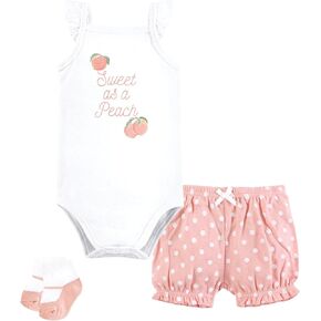 Hudson Baby Unisex Baby Bodysuit, Short and Sock, Sweet Peach, 0-3 Months