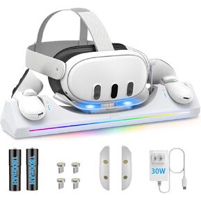 قاعدة شحن Catlyn for Meta Quest 3: ملحقات ROG الملونة للأضواء Quest 3 للشحن السريع بقدرة 30 وات - حامل شحن لوحدة التحكم Oculus Quest 3 وسماعة الرأس ومحطة الشحن المغناطيسية Quest 3 (أبيض) in Kuwait