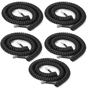 5Pack Phone Cord Landline8Ft Uncoiled / 1.4Ft Coiled Landline Phone Handset Cable RJ9 4P4C Telephone Accessory- Black
