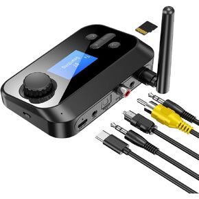 eppfun Bluetooth Transmitter for TV, Audio Adapter Receiver for Home Stereo with Volume Control ON/Off Switch LCD Display 3.5mm Aux/Optical/Coaxial/TFCard