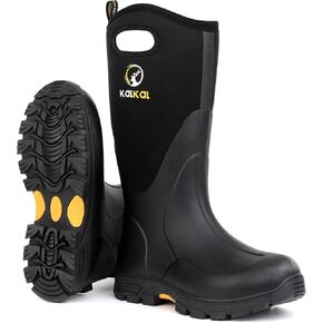 Rubber Boots for Men and Women, Waterproof 5mm Neoprene + 2mm Air Mesh Breathable Rain Mud Boots, Outdoor Anti-slip Mens Work Hunting Boots