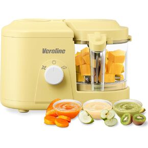 Baby Food Maker, One Button Rotate Control Baby Food Processor, Baby Puree Maker with Steaming and Grinding Functions, Baby Food Steamer and Blender, Yellow in Kuwait