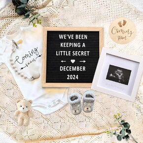 Pregnancy Announcement, Baby Announcement Ideas Set Include Felt Letter Board, Baby Onesie, Baby Booties, Photo Frame, Wooden Sign and Bear Plush, Baby Announcement Props Coming Soon Baby Announcement