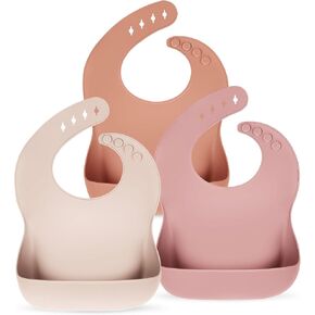 Silicone Bibs for Babies Toddler Girls Set of 3, Soft Adjustable Baby Bibs for Eating, BPA Free, Waterproof Bibs for Baby Feeding Essentials Baby Gifts