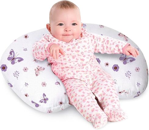 Little Grape Land Muslin Nursing Pillow, Soft 100% Cotton Breastfeeding Pillow with Breathable Cotton Removable Cover, Fog Flower Breast Feeding Pillows for Babies 0-12 Months with Protective Zipper in Saudi Arabia