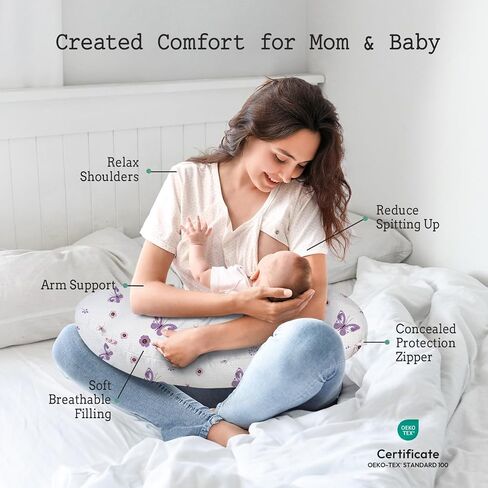 Little Grape Land Muslin Nursing Pillow, Soft 100% Cotton Breastfeeding Pillow with Breathable Cotton Removable Cover, Fog Flower Breast Feeding Pillows for Babies 0-12 Months with Protective Zipper in Saudi Arabia