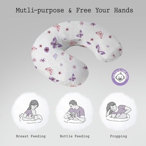 Little Grape Land Muslin Nursing Pillow, Soft 100% Cotton Breastfeeding Pillow with Breathable Cotton Removable Cover, Fog Flower Breast Feeding Pillows for Babies 0-12 Months with Protective Zipper in Saudi Arabia