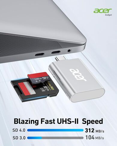 قارئ بطاقات Acer USB C SD 4.0، قارئ بطاقات Micro SD UHS-II، USB C يدعم قراءة البطاقة المزدوجة، محول قارئ بطاقات ذاكرة SD 2 في 1 لبطاقات SD، SDXC، SDHC، Micro SD، Micro SDXC، Micro SDHC in Saudi Arabia
