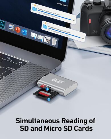 قارئ بطاقات Acer USB C SD 4.0، قارئ بطاقات Micro SD UHS-II، USB C يدعم قراءة البطاقة المزدوجة، محول قارئ بطاقات ذاكرة SD 2 في 1 لبطاقات SD، SDXC، SDHC، Micro SD، Micro SDXC، Micro SDHC in Saudi Arabia