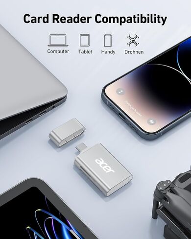 قارئ بطاقات Acer USB C SD 4.0، قارئ بطاقات Micro SD UHS-II، USB C يدعم قراءة البطاقة المزدوجة، محول قارئ بطاقات ذاكرة SD 2 في 1 لبطاقات SD، SDXC، SDHC، Micro SD، Micro SDXC، Micro SDHC in Saudi Arabia