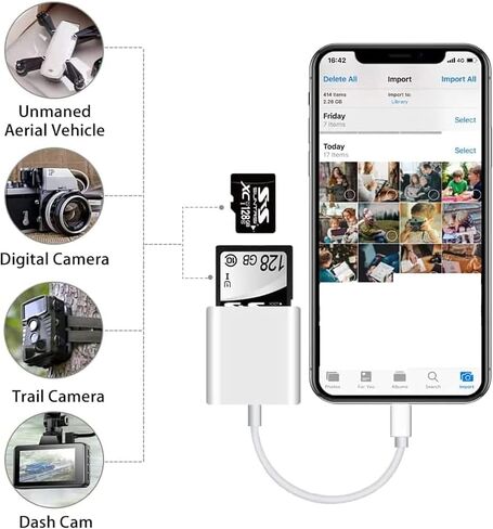 قارئ بطاقة SD لجهاز iPhone/Ipad، قارئ بطاقة الذاكرة Aieloar 4 في 1 مع USB لمنفذ إمداد الطاقة in Kuwait