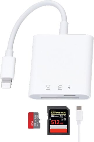 قارئ بطاقة SD لجهاز iPhone/Ipad، قارئ بطاقة الذاكرة Aieloar 4 في 1 مع USB لمنفذ إمداد الطاقة in Kuwait