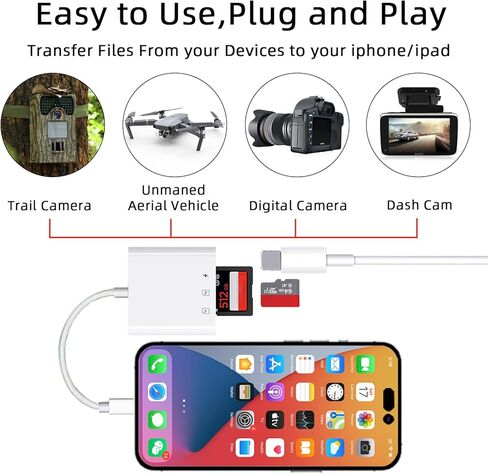 قارئ بطاقة SD لجهاز iPhone/Ipad، قارئ بطاقة الذاكرة Aieloar 4 في 1 مع USB لمنفذ إمداد الطاقة in Kuwait