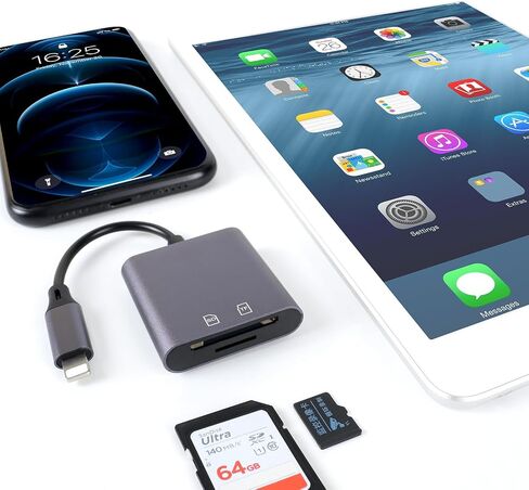 Aluminum SD Card Reader for iPhone/Ipad, Aieloar 2-in-1 Memory Card Reader,Plug and Play in Kuwait