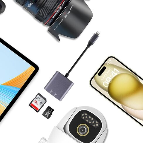 Aluminum SD Card Reader for iPhone/Ipad, Aieloar 2-in-1 Memory Card Reader,Plug and Play in Kuwait