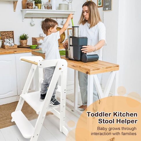 Foldable Toddler Tower Kitchen Step Stool, Standing Tower with Whiteboard, Toddler Kitchen Stool Helper with 3 Adjustable Height, Step Stool for Kids 1-6 Years, White in Saudi Arabia