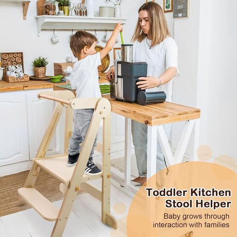 Foldable Toddler Tower Kitchen Step Stool, Standing Tower with Whiteboard, Toddler Kitchen Stool Helper with 3 Adjustable Height, Step Stool for Kids 1-6 Years, White in Saudi Arabia