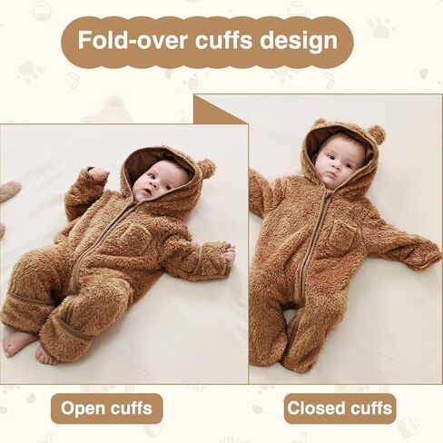XIFAMNIY Newborn Baby Winter Snowsuit - Bear Outfit Fleece Warm Jumpsuit Romper Hooded Clothes for Infant Girls Boys in Saudi Arabia
