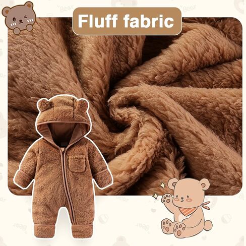 XIFAMNIY Newborn Baby Winter Snowsuit - Bear Outfit Fleece Warm Jumpsuit Romper Hooded Clothes for Infant Girls Boys in Saudi Arabia