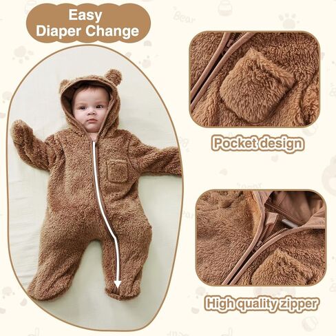 XIFAMNIY Newborn Baby Winter Snowsuit - Bear Outfit Fleece Warm Jumpsuit Romper Hooded Clothes for Infant Girls Boys in Saudi Arabia
