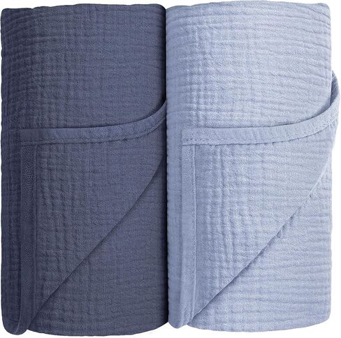 Muslin Swaddle Blanket Baby,100% Cotton Baby Receiving Blanket Soft Thin Baby Swaddle Blanket for Unisex Newborn 40x40in 2Pack (Navy Blue) in Saudi Arabia