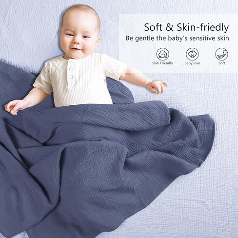Muslin Swaddle Blanket Baby,100% Cotton Baby Receiving Blanket Soft Thin Baby Swaddle Blanket for Unisex Newborn 40x40in 2Pack (Navy Blue) in Saudi Arabia
